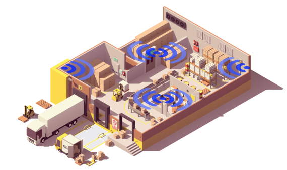 Sala de seguimiento interior con transmisores de baliza